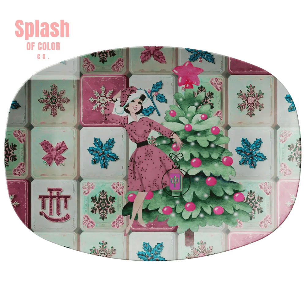 Mahjong Tiles Christmas Holiday Nostalgic Festive Party Platter - Splash of Color co.