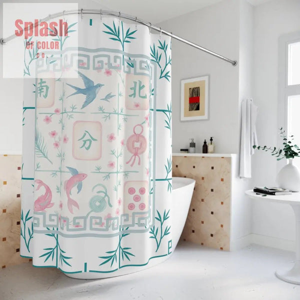 Mahjong Tiles Pastel Floral Shower Curtain Elegant Bathroom Decor Vintage Inspired Design 71’’ × 74’’ Home Decor