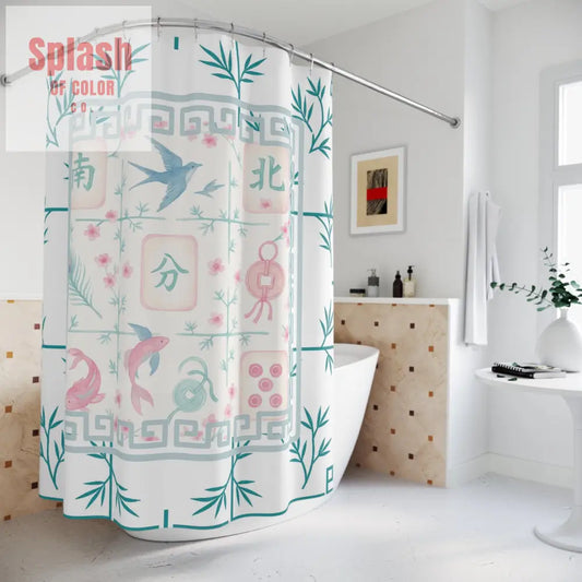Mahjong Tiles Pastel Floral Shower Curtain Elegant Bathroom Decor Vintage Inspired Design 71’’ × 74’’ Home Decor