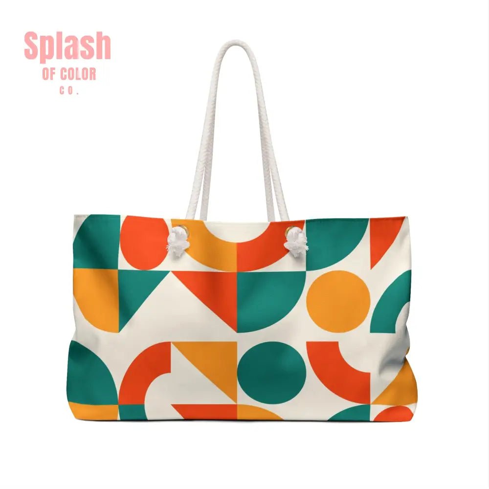Mahjong Tote Bag Colorful Geometric, Orange, Teal, Yellow, Mahj On Weekender Bag, Bohemian Travel Tote - Splash of Color co.