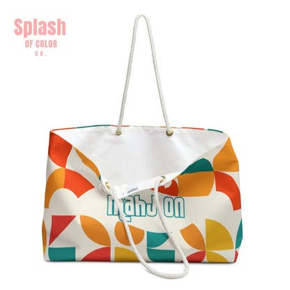 Mahjong Tote Bag Colorful Geometric, Orange, Teal, Yellow, Mahj On Weekender Bag, Bohemian Travel Tote - Splash of Color co.
