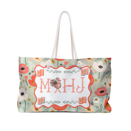 Mahjong Tote Bag Preppy Floral Watercolor Rooster Mahj Lover Mahjong Mom Gift - 24’’ × 13’’ - Bags