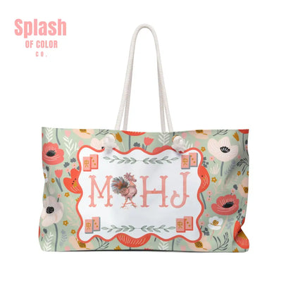 Mahjong Tote Bag Preppy Floral Watercolor Rooster Mahj Lover Mahjong Mom Gift - 24’’ × 13’’ - Bags