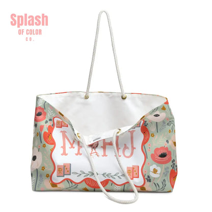 Mahjong Tote Bag Preppy Floral Watercolor Rooster Mahj Lover Mahjong Mom Gift - 24’’ × 13’’ - Bags