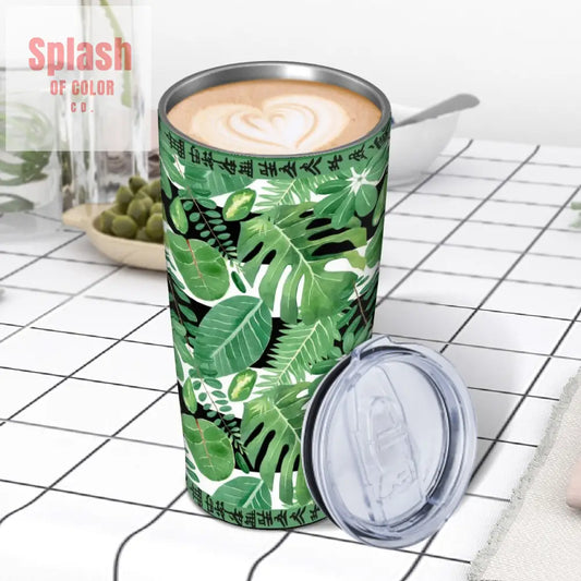 Mahjong Tropical Monstera Green Black Stainless Steel Insulated Tumblers with Lid & Straw One Size Drinkware