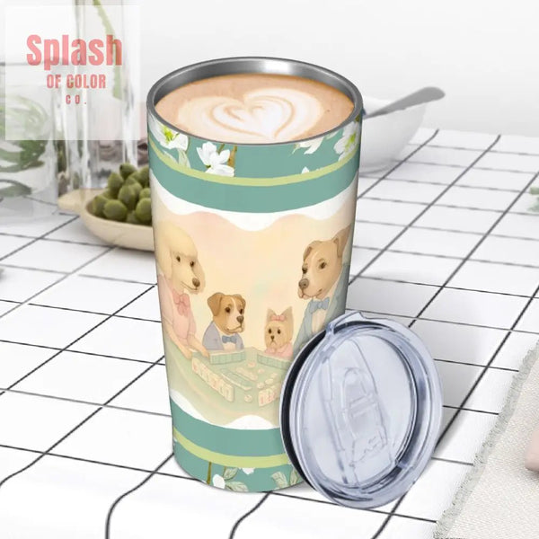 Mahjong Tumbler Dogs Playing Mahj Quirky Cute Stainless Steel Insulated Tumblers with Lid & Straw One Size Drinkware