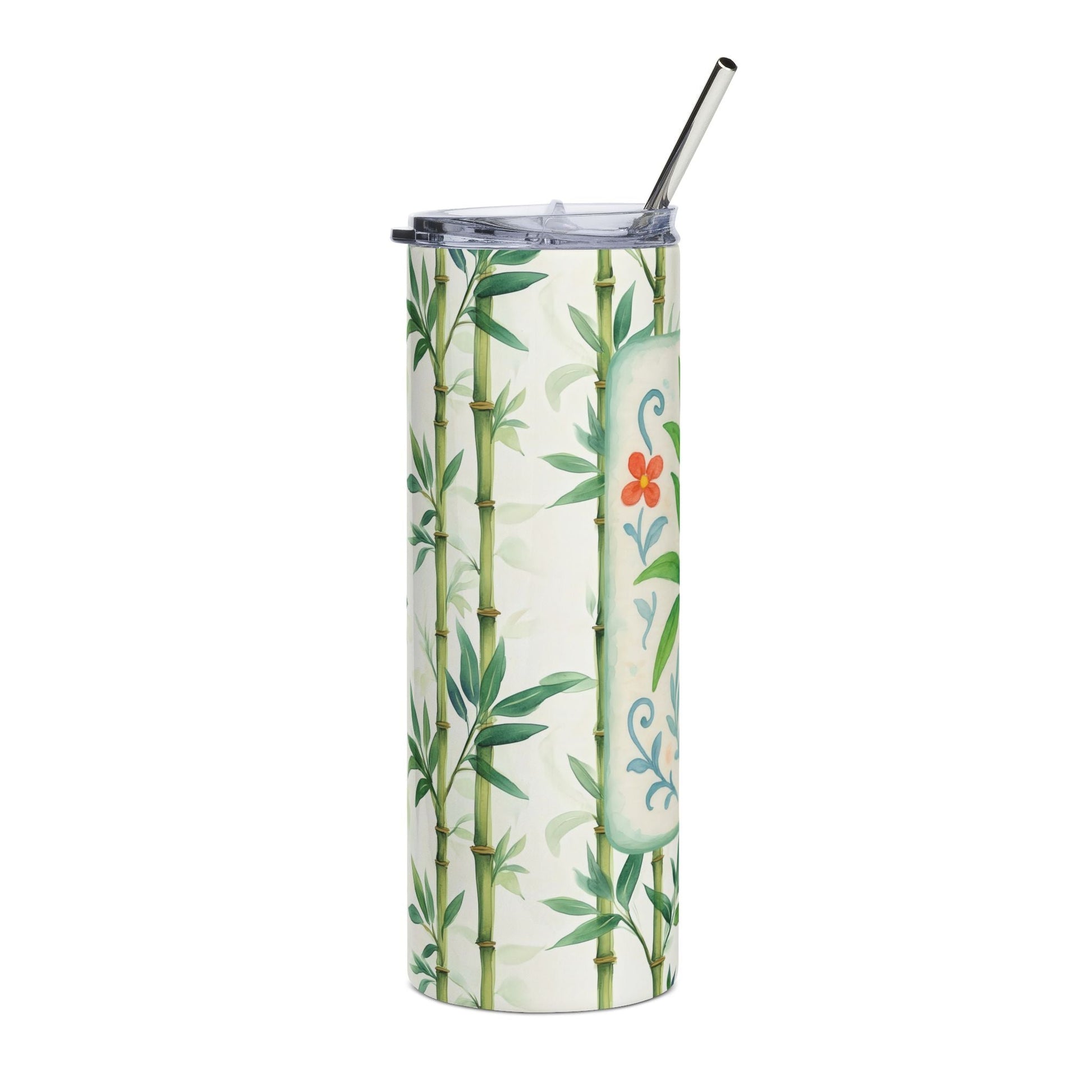 Mahjong Tumbler Gift Watercolor Bamboo Design Mahj Lover Botanical Stainless Steel Tumbler Travel Mug Summer Vibe Beach
