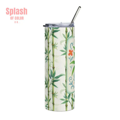 Mahjong Tumbler Gift Watercolor Bamboo Design Mahj Lover Botanical Stainless Steel Tumbler Travel Mug Summer Vibe Beach