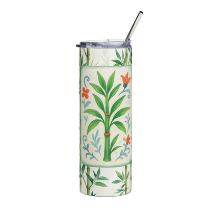 Mahjong Tumbler Gift Watercolor Bamboo Design Mahj Lover Botanical Stainless Steel Tumbler Travel Mug Summer Vibe Beach