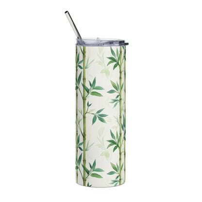 Mahjong Tumbler Gift Watercolor Bamboo Design Mahj Lover Botanical Stainless Steel Tumbler Travel Mug Summer Vibe Beach