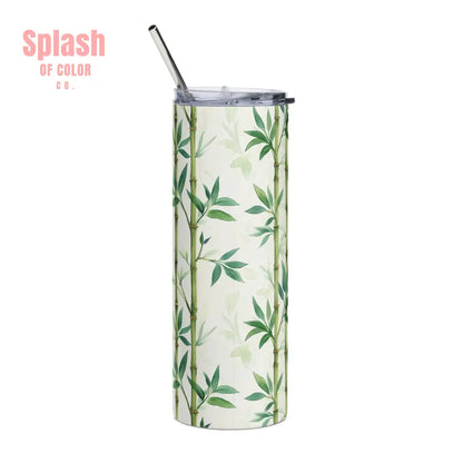 Mahjong Tumbler Gift Watercolor Bamboo Design Mahj Lover Botanical Stainless Steel Tumbler Travel Mug Summer Vibe Beach