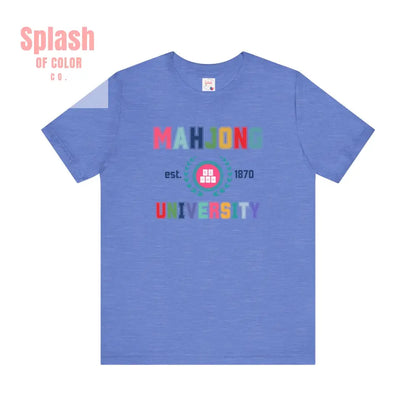 Mahjong University Unisex Tee Fun Graphic T Shirt Perfect for Casual Wear Game Nights Heather Columbia Blue / S T Shirt