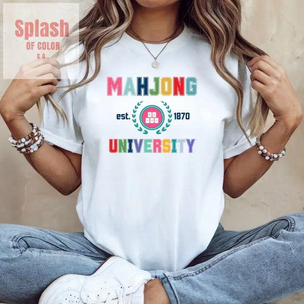 Mahjong University Unisex Tee, Fun Graphic T-Shirt, Perfect for Casual Wear Game Nights - Splash of Color co.