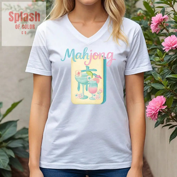 Mahjong V Neck Tee for Game Nights Relaxed Style for Board Game Lovers Perfect Gift for Mahjong Enthusiasts Casual Wear