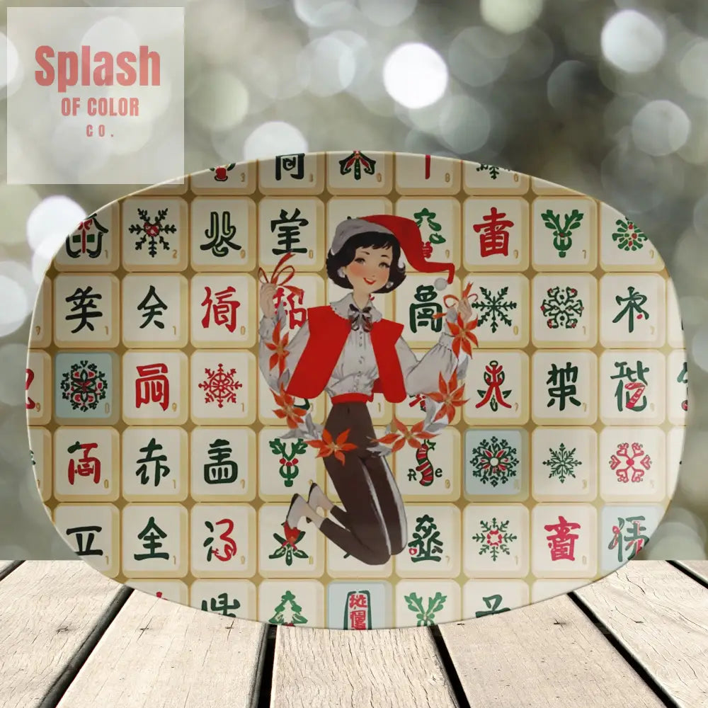 Mahjong Vintage Tile Platter Whimsical Mahj Gal Hostess Party Serving Platter Kitchenware