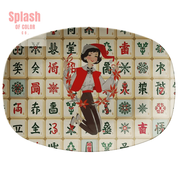 Mahjong Vintage Tile Platter, Whimsical Mahj Gal Hostess Party Serving Platter - Splash of Color co.