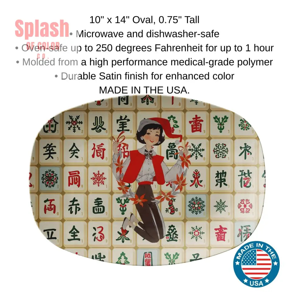 Mahjong Vintage Tile Platter Whimsical Mahj Gal Hostess Party Serving Platter Kitchenware