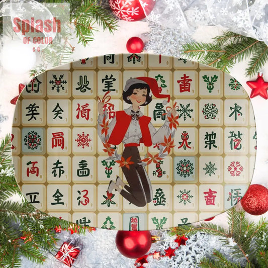 Mahjong Vintage Tile Platter Whimsical Mahj Gal Hostess Party Serving Platter Kitchenware