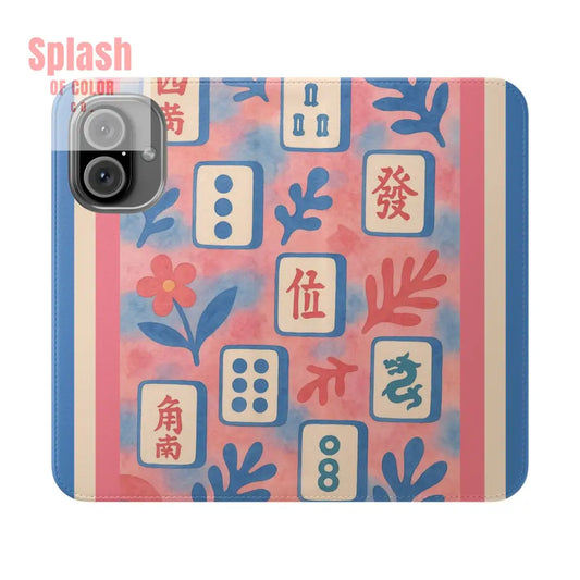Mahjong Watercolor Artistic Flip Case for Phones Stylish Wallet Cover Trendy Phone Accessory Ideal Gift for Friends