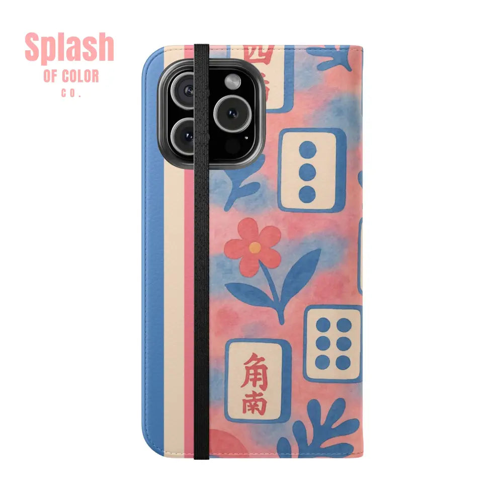 Mahjong Watercolor Artistic Flip Case for Phones Stylish Wallet Cover Trendy Phone Accessory Ideal Gift for Friends