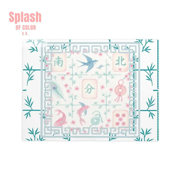 Mahjong Watercolor Tile Mahj Hosting Rectangular Table Cloth with Wavy Edge 72’’x54’’ Home Accessories