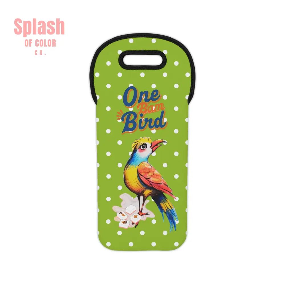 Mahjong Wine Tote, Green Citrus Polka Dot, One Bam Bird Mahj Gift Wine Tote Bag - Splash of Color co.