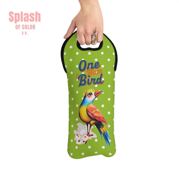 Mahjong Wine Tote, Green Citrus Polka Dot, One Bam Bird Mahj Gift Wine Tote Bag - Splash of Color co.