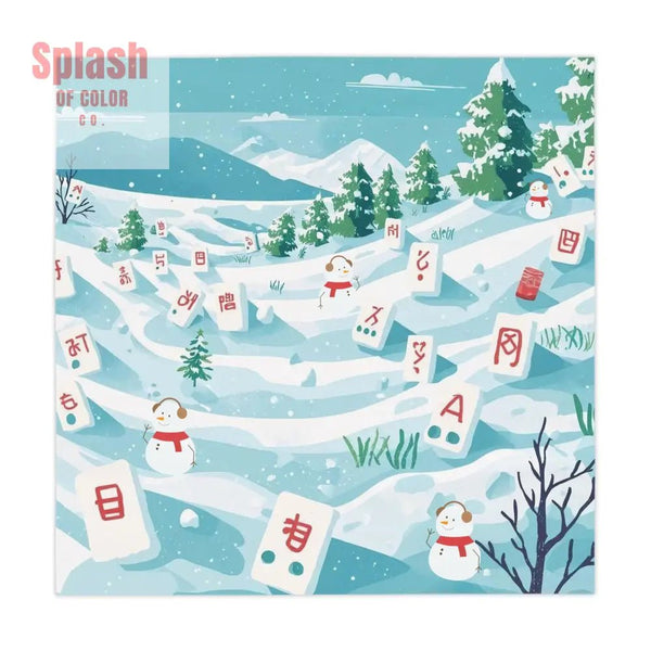 Mahjong Winter Wonderland Tablecloth, Festive Holiday Decor, Christmas Table Cover, Snowman Design - Splash of Color co.