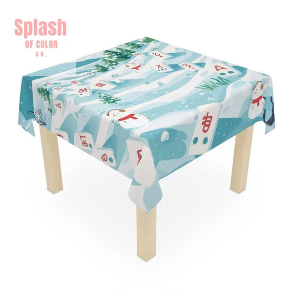 Mahjong Winter Wonderland Tablecloth, Festive Holiday Decor, Christmas Table Cover, Snowman Design - Splash of Color co.