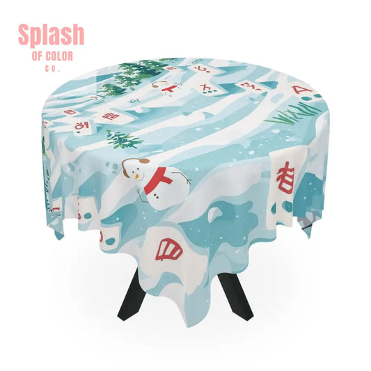 Mahjong Winter Wonderland Tablecloth Festive Holiday Decor Christmas Table Cover Snowman Design One size / White Home