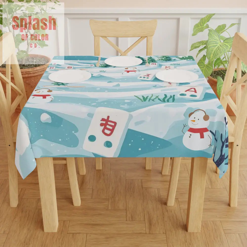 Mahjong Winter Wonderland Tablecloth Festive Holiday Decor Christmas Table Cover Snowman Design One size / White Home