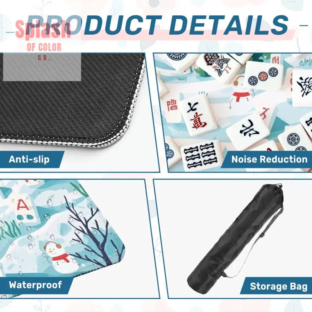 Mahjong Winter Wonderland Whimsical Snowboarding Mahj Game Mat - Splash of Color co.