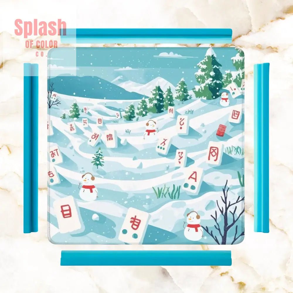 Mahjong Winter Wonderland Whimsical Snowboarding Mahj Game Mat - Splash of Color co.