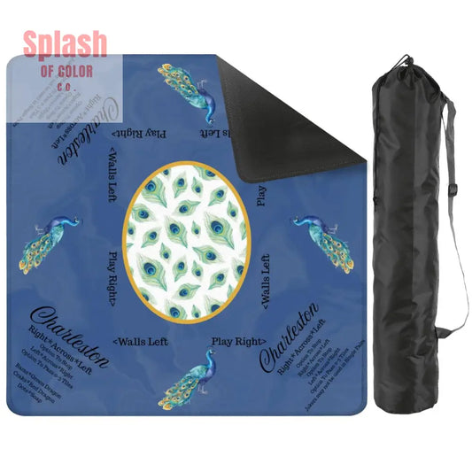 Marble Blue Mahjong Mat Elegant Peacock Floral Instructional Mahj Game Mat 2mm (Black Bag) Daily Accessories
