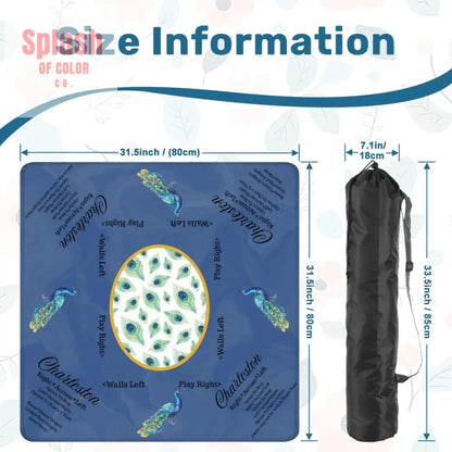 Marble Blue Mahjong Mat Elegant Peacock Floral Instructional Mahj Game Mat Daily Accessories