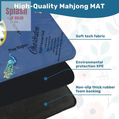Marble Blue Mahjong Mat Elegant Peacock Floral Instructional Mahj Game Mat Daily Accessories