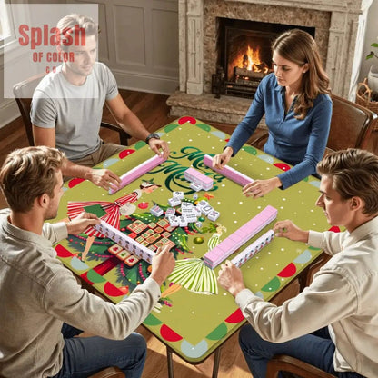 Merry Mahj Christmas Mahjong Mat Whimsical Tile Tree Nostalgic Vintage Ladies Holiday Mat - Splash of Color co.