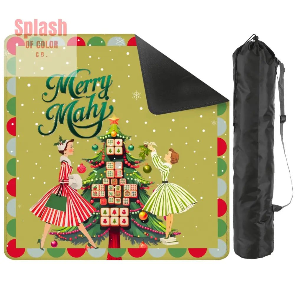 Merry Mahj Christmas Mahjong Mat Whimsical Tile Tree Nostalgic Vintage Ladies Holiday Mat - Splash of Color co.