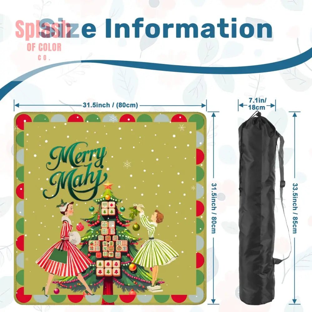 Merry Mahj Christmas Mahjong Mat Whimsical Tile Tree Nostalgic Vintage Ladies Holiday Mat - Splash of Color co.