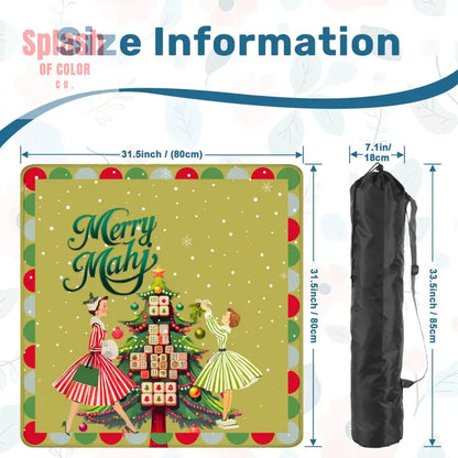 Merry Mahj Christmas Mahjong Mat Whimsical Tile Tree Nostalgic Vintage Ladies Holiday Mat - Splash of Color co.