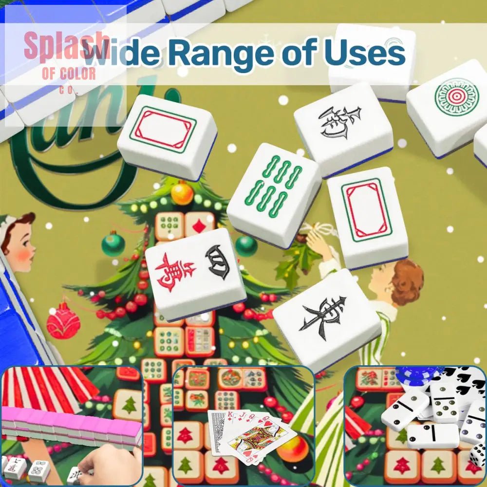 Merry Mahj Christmas Mahjong Mat Whimsical Tile Tree Nostalgic Vintage Ladies Holiday Mat - Splash of Color co.