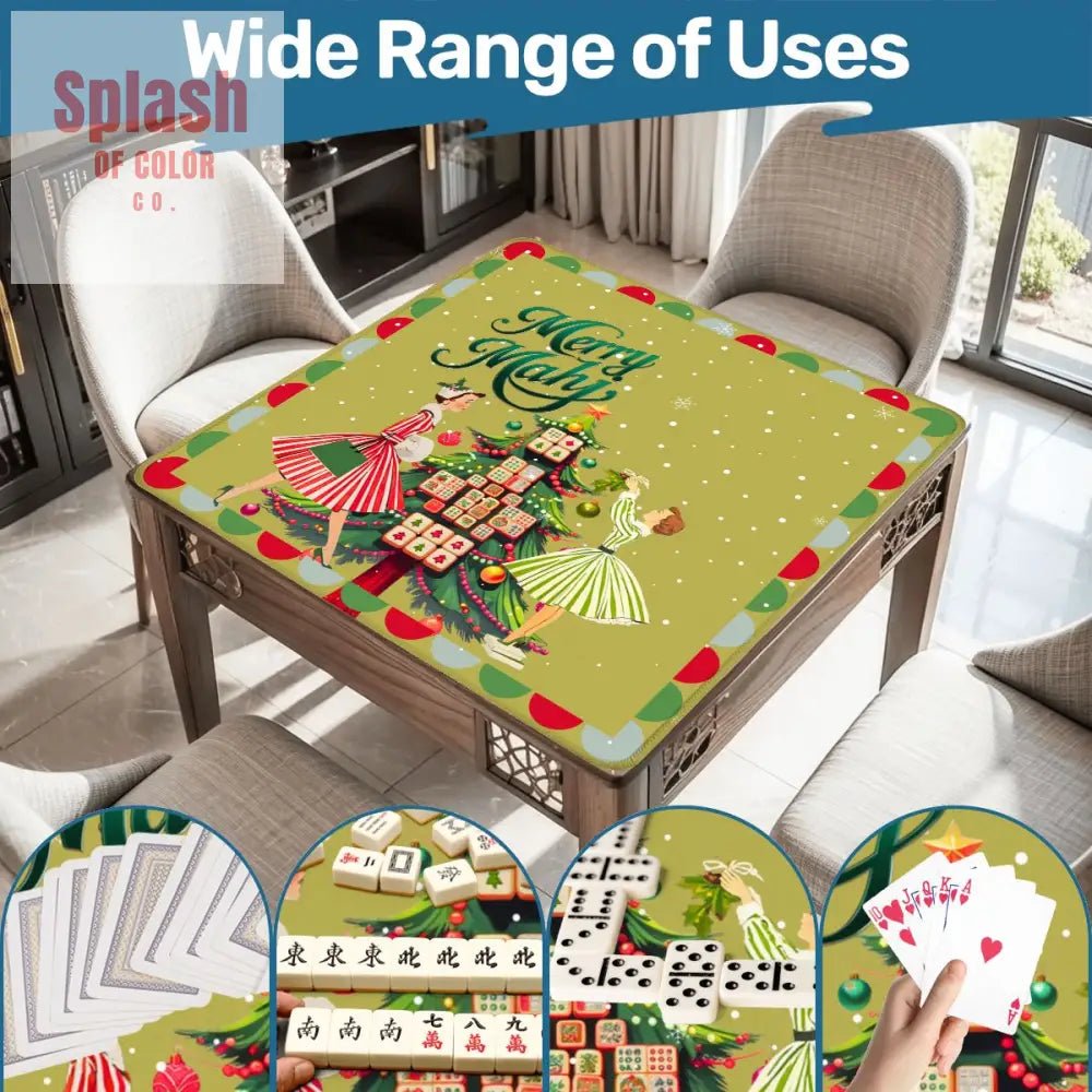 Merry Mahj Christmas Mahjong Mat Whimsical Tile Tree Nostalgic Vintage Ladies Holiday Mat - Splash of Color co.