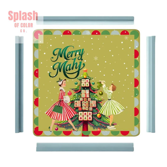 Merry Mahj Christmas Mahjong Mat Whimsical Tile Tree Nostalgic Vintage Ladies Holiday Mat - Splash of Color co.