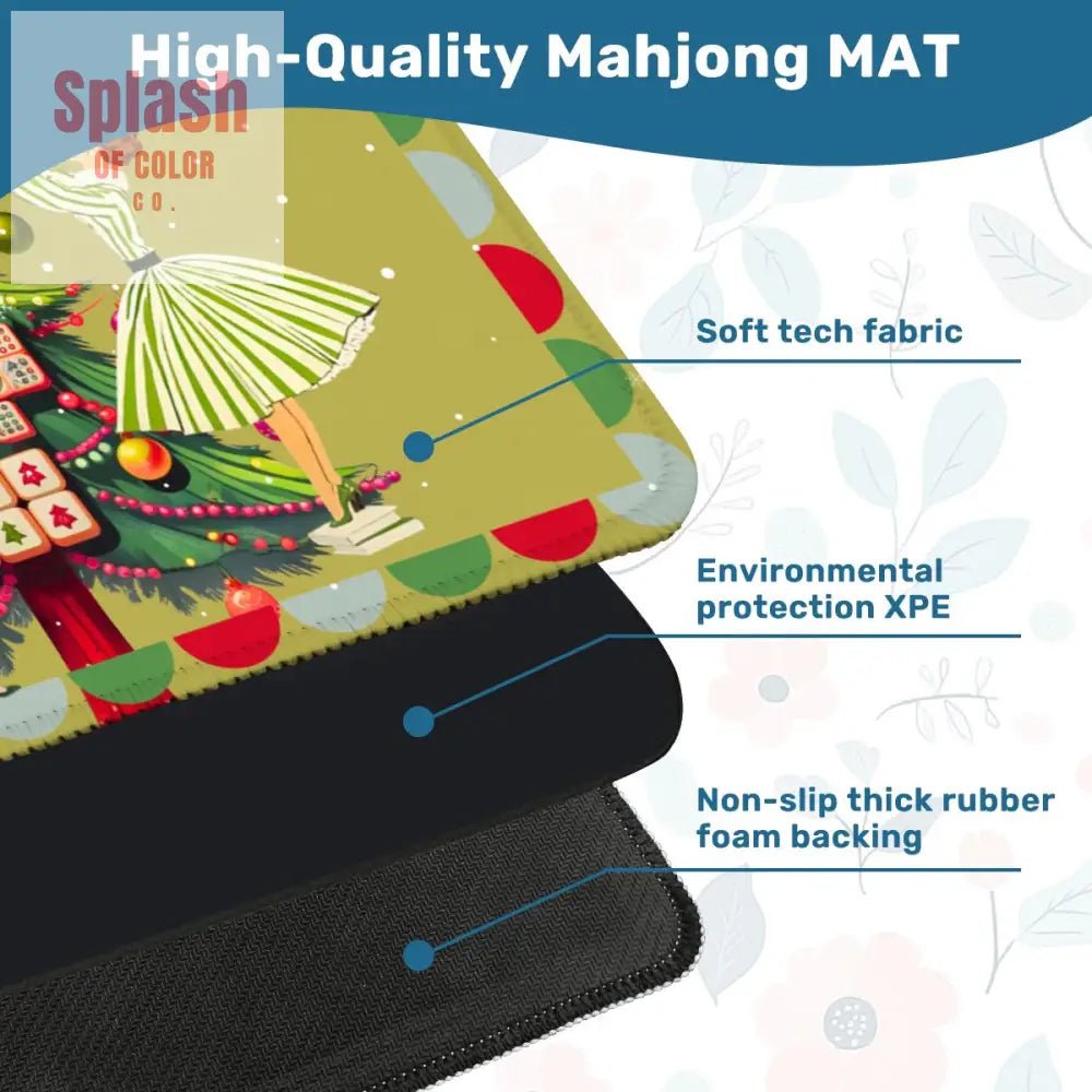 Merry Mahj Christmas Mahjong Mat Whimsical Tile Tree Nostalgic Vintage Ladies Holiday Mat - Splash of Color co.