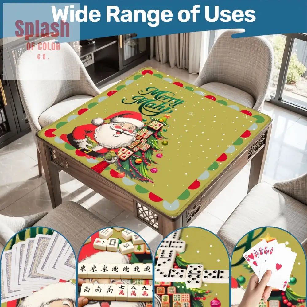 Merry Mahj Christmas Mahjong Mat Whimsical Tile Tree Nostalgic Santa Game Mat 31.5’’x31.5’’ Daily Accessories