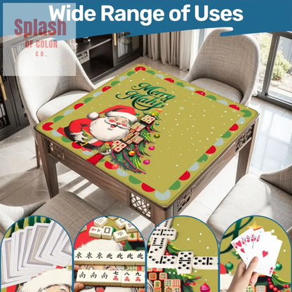 Merry Mahj Christmas Mahjong Mat Whimsical Tile Tree Nostalgic Santa Game Mat 31.5’’x31.5’’ Daily Accessories