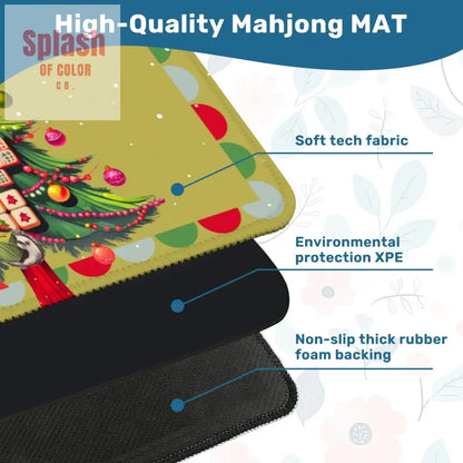 Merry Mahj Christmas Mahjong Mat Whimsical Tile Tree Nostalgic Santa Game Mat 31.5’’x31.5’’ Daily Accessories