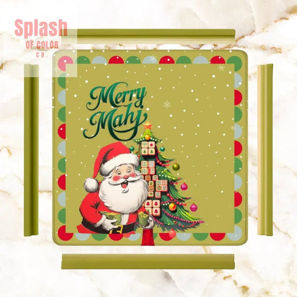 Merry Mahj Christmas Mahjong Mat Whimsical Tile Tree Nostalgic Santa Game Mat 31.5’’x31.5’’ Daily Accessories