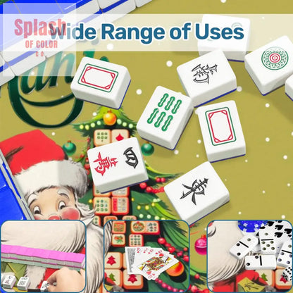Merry Mahj Christmas Mahjong Mat Whimsical Tile Tree Nostalgic Santa Game Mat 31.5’’x31.5’’ Daily Accessories