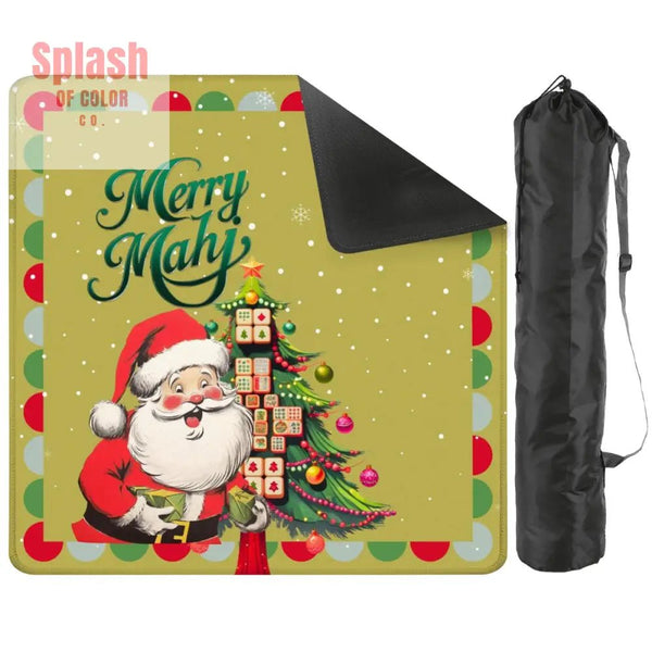 Merry Mahj Christmas Mahjong Mat Whimsical Tile Tree Nostalgic Santa Game Mat 31.5’’x31.5’’ Daily Accessories